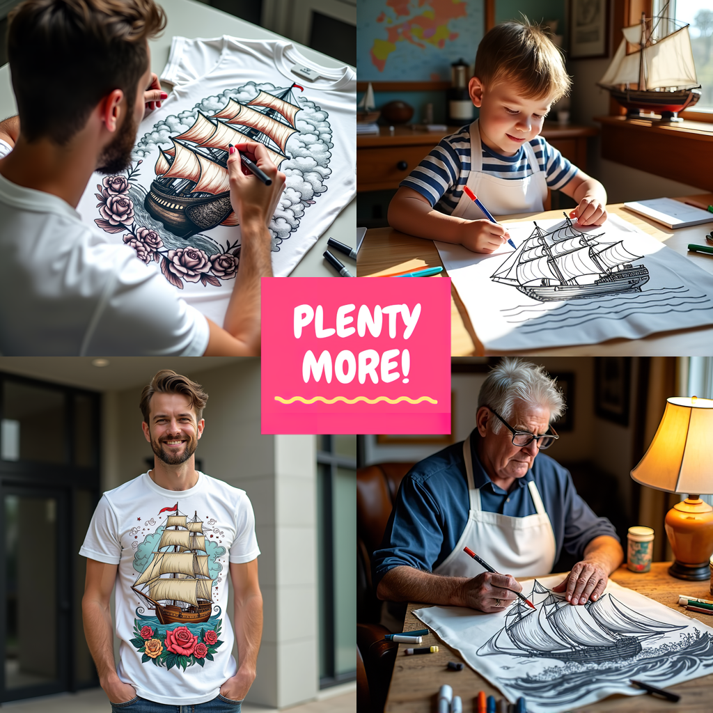 Adult Sweatshirt Coloring Kit with 10 Fabric Markers - Sailing Ship