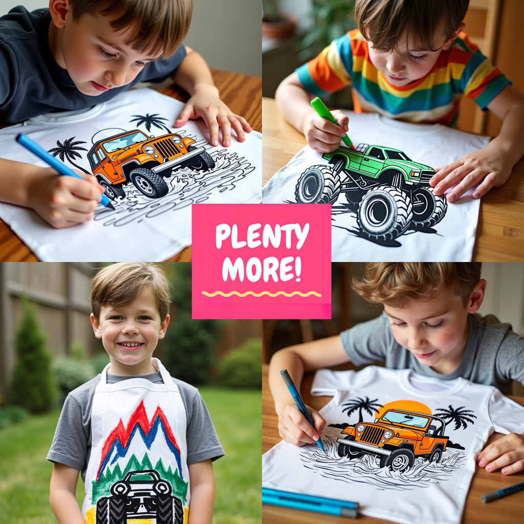 Kid's T-shirt Coloring Kit with 10 Fabric Markers - Off-Road SUV