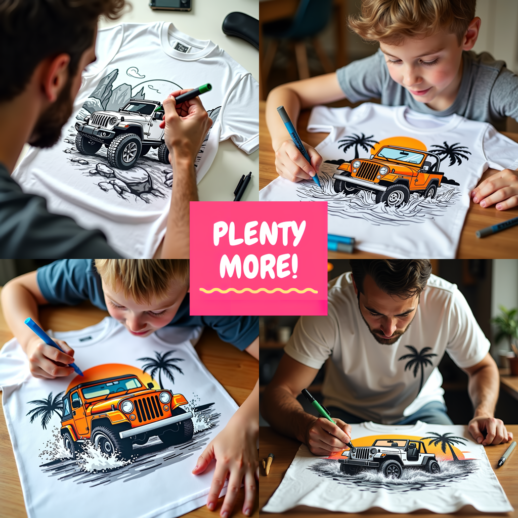 Women's T-shirt Coloring Kit with 10 Fabric Markers - Off-Road SUV