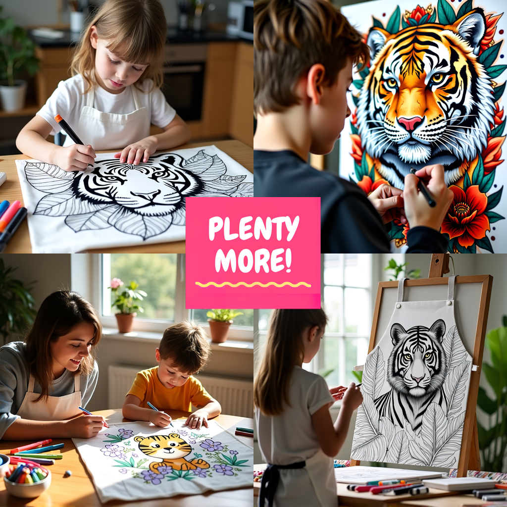 Apron Coloring Kit with 10 Fabric Markers - Tigers