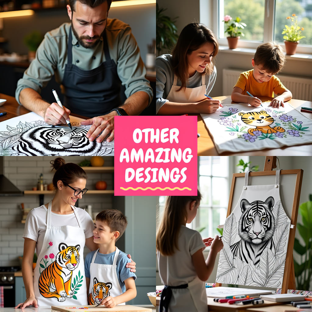 Apron Coloring Kit with 10 Fabric Markers - Tiger in Jungle