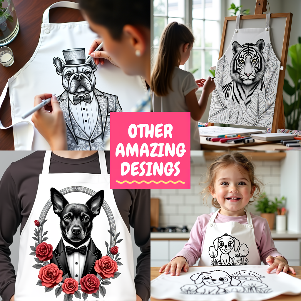 Apron Coloring Kit with 10 Fabric Markers - Floral Wolf