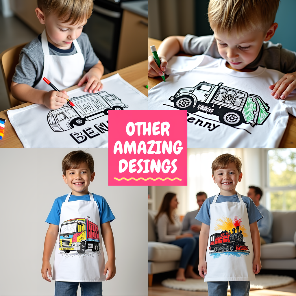 Apron Coloring Kit with 10 Fabric Markers - Garbage Truck