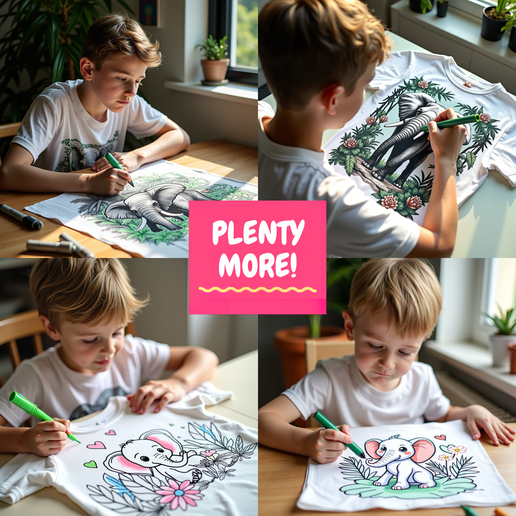 Unisex T-shirt Coloring Kit with 10 Fabric Markers - Jungle Elephant