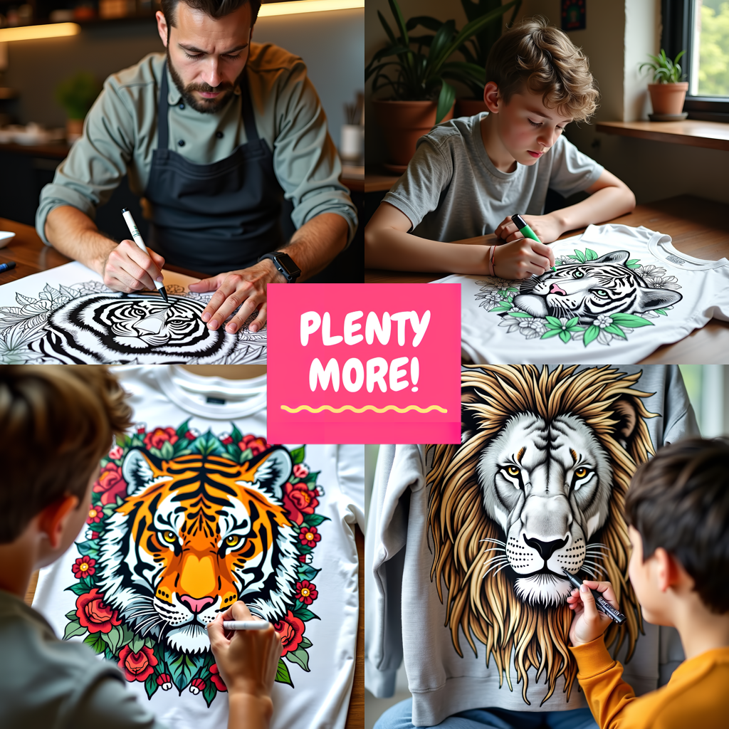 Unisex T-shirt Coloring Kit with 10 Fabric Markers - Tiger in Jungle