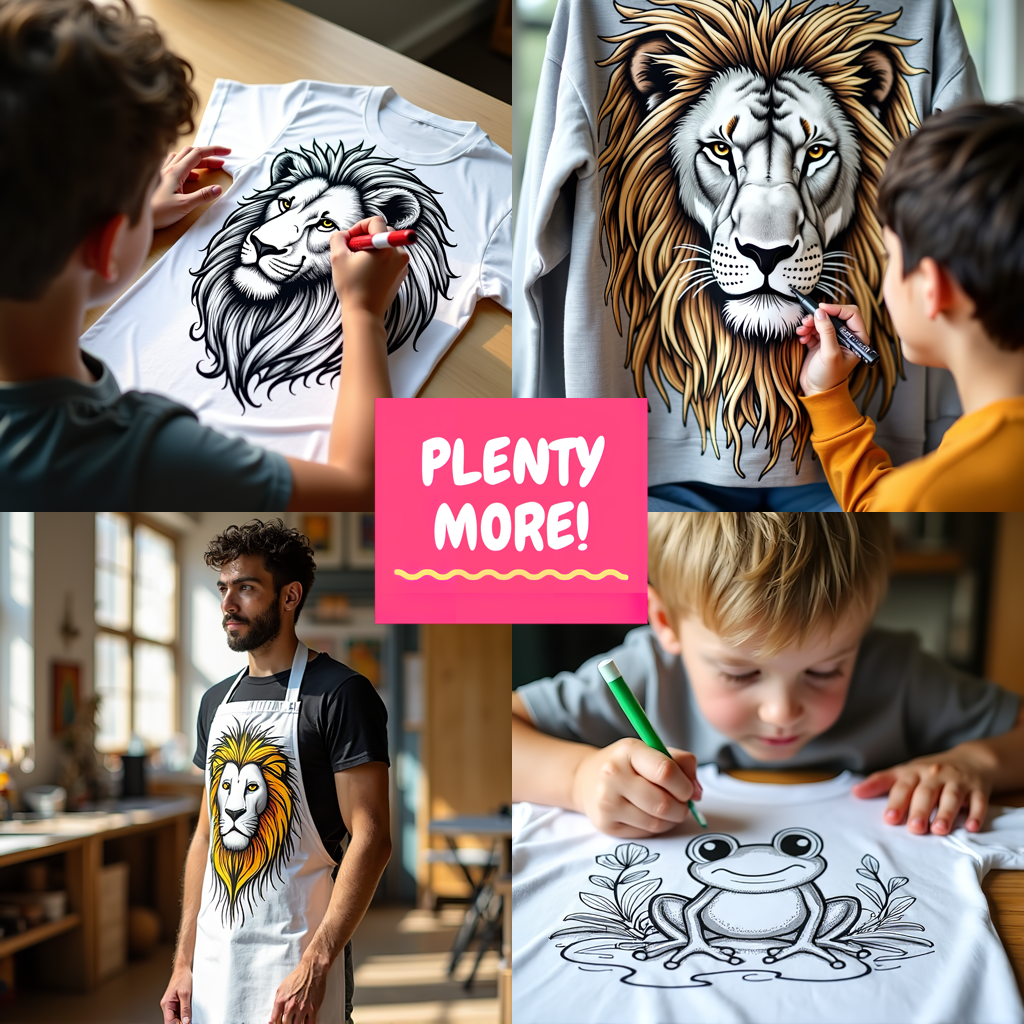 Unisex T-shirt Coloring Kit with 10 Fabric Markers - Lion