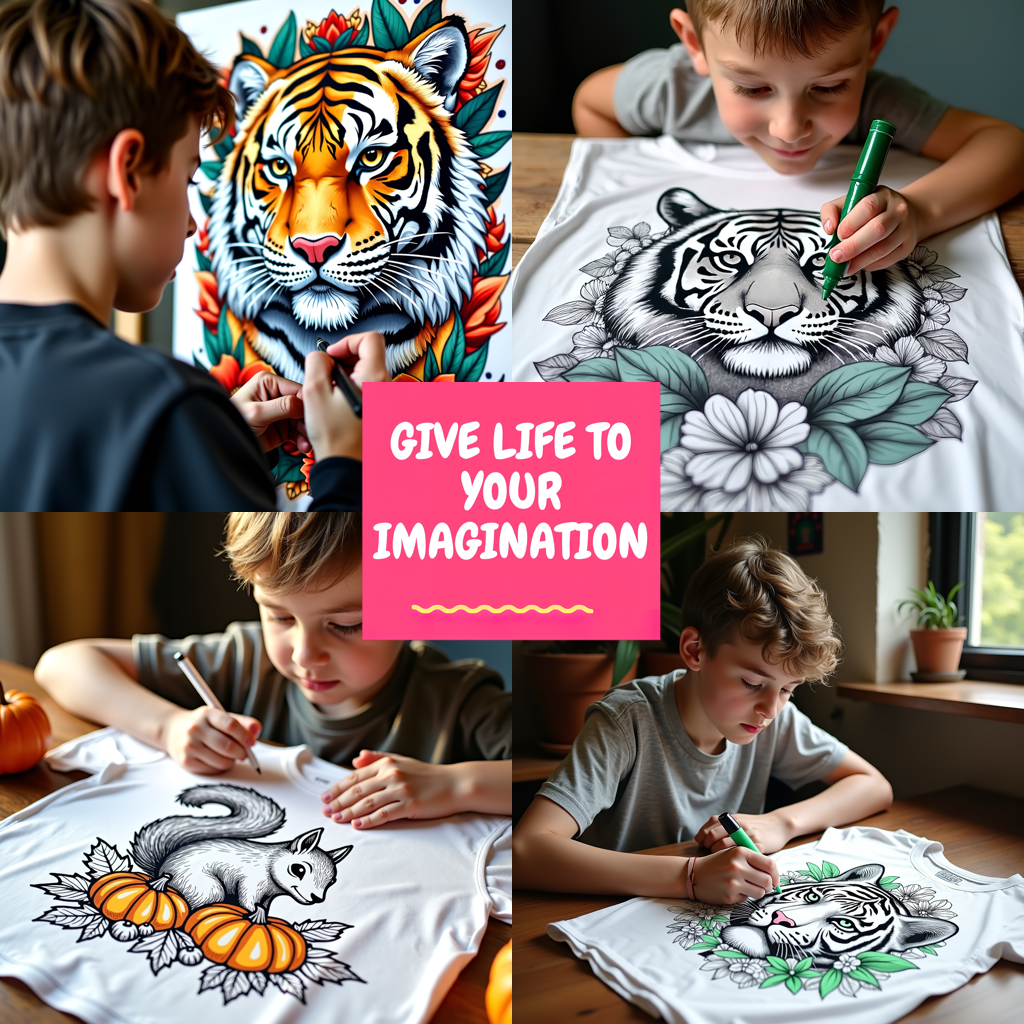 Kid's T-shirt Coloring Kit with 10 Fabric Markers - Tigers