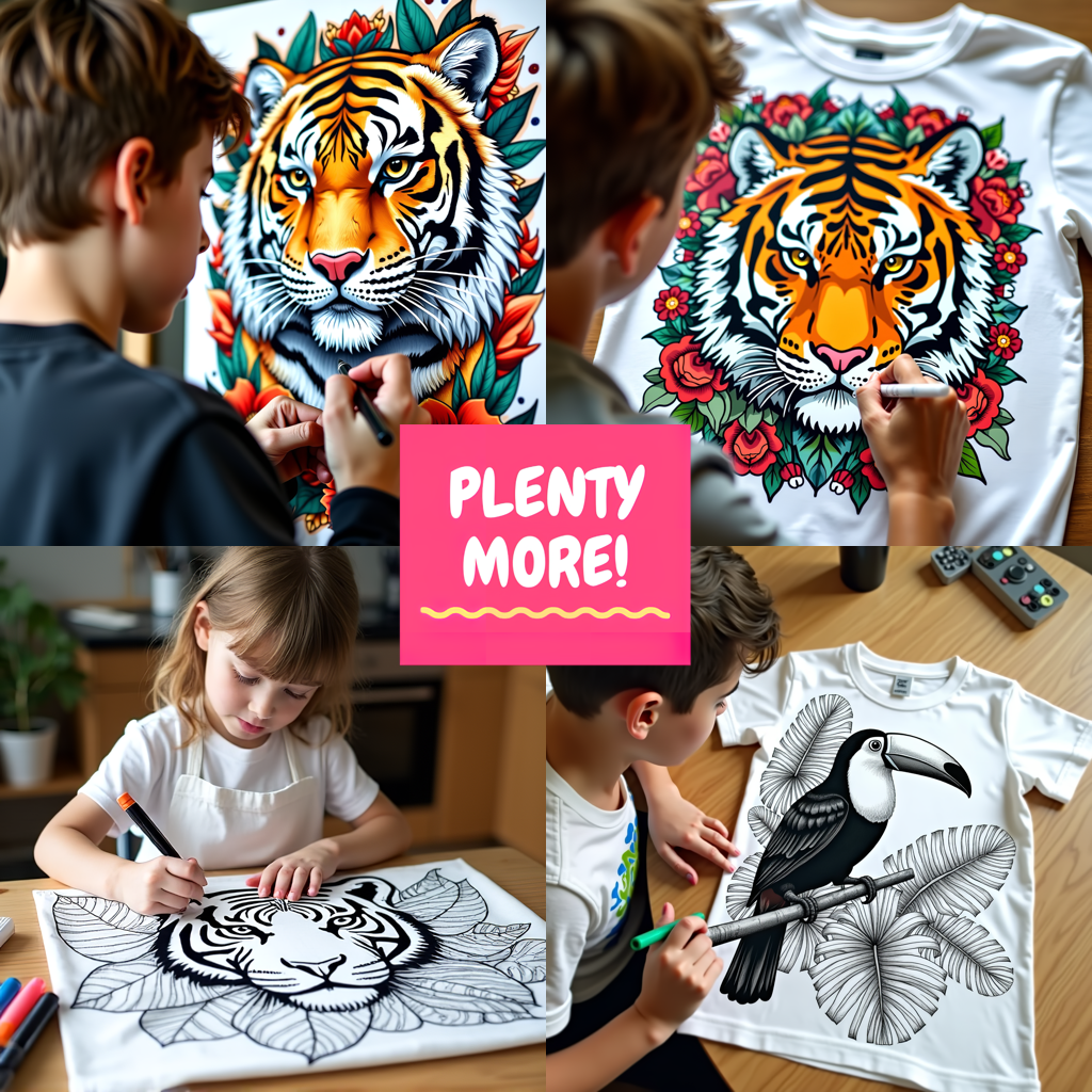 Unisex T-shirt Coloring Kit with 10 Fabric Markers - Tigers