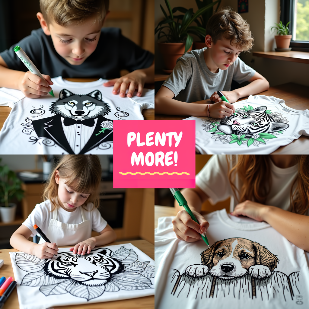 Kid's T-shirt Coloring Kit with 10 Fabric Markers - Wolf and Florals