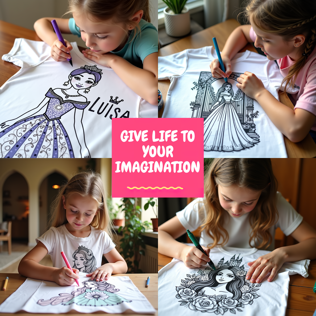 Kid's T-shirt Coloring Kit with 10 Fabric Markers - Princess Portrait