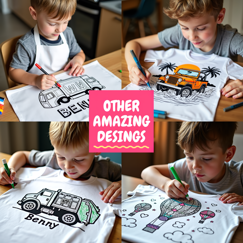 Kid's T-shirt Coloring Kit with 10 Fabric Markers - Garbage Truck