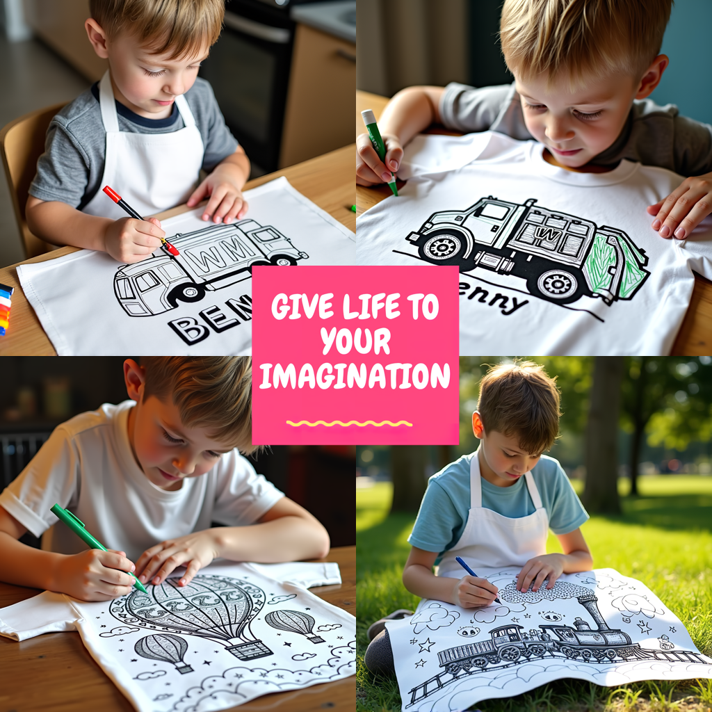 Kid's T-shirt Coloring Kit with 10 Fabric Markers - Garbage Truck