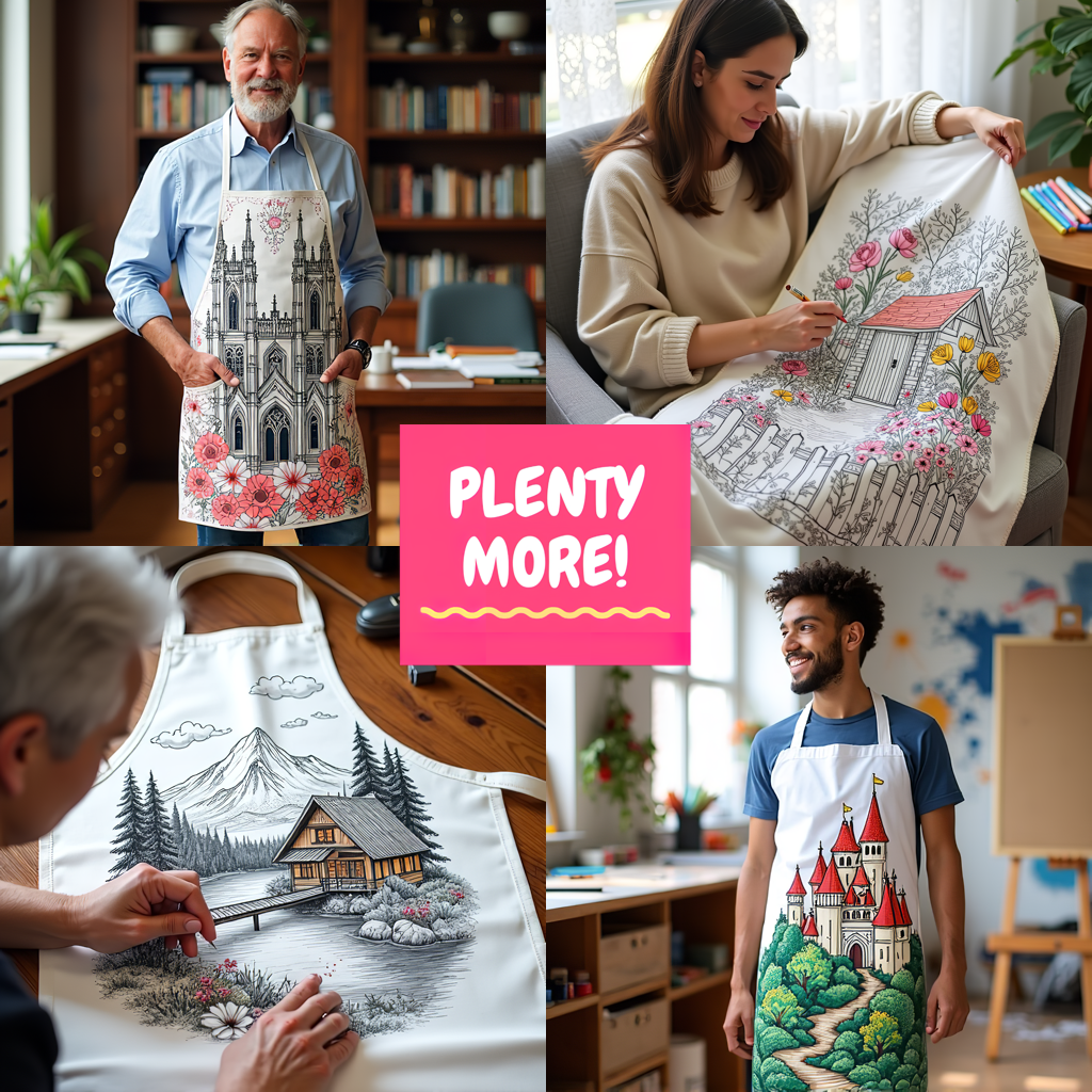 Apron Coloring Kit with 10 Fabric Markers - Elegant Library Interior