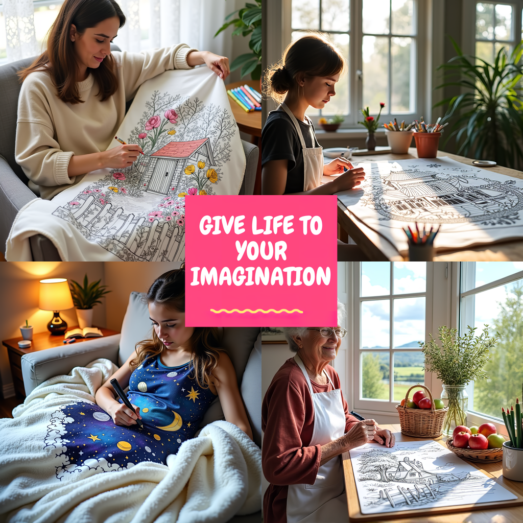 Blanket Coloring Kit with 10 Fabric Markers - Home Library