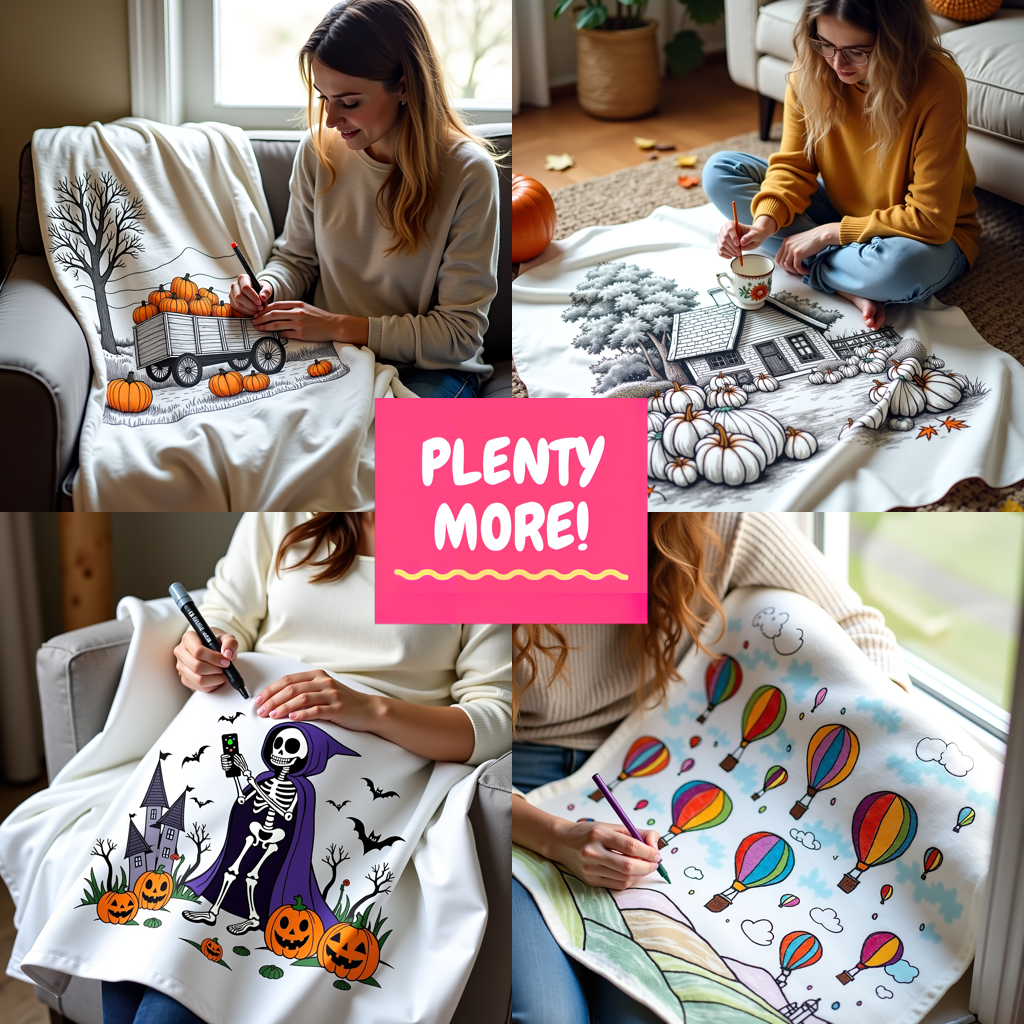 Blanket Coloring Kit with 10 Fabric Markers - Mountain Cabin