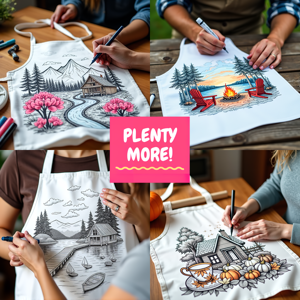 Apron Coloring Kit with 10 Fabric Markers - Mountain Cabin