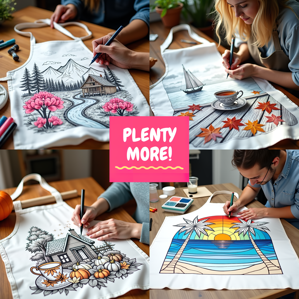 Apron Coloring Kit with 10 Fabric Markers - Mountain Landscape with House