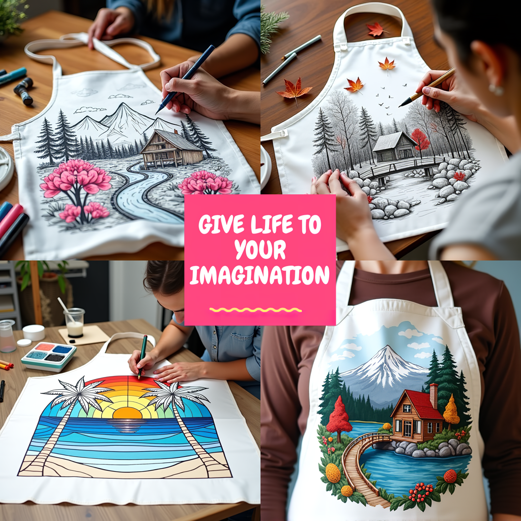 Apron Coloring Kit with 10 Fabric Markers - Mountain Cabin