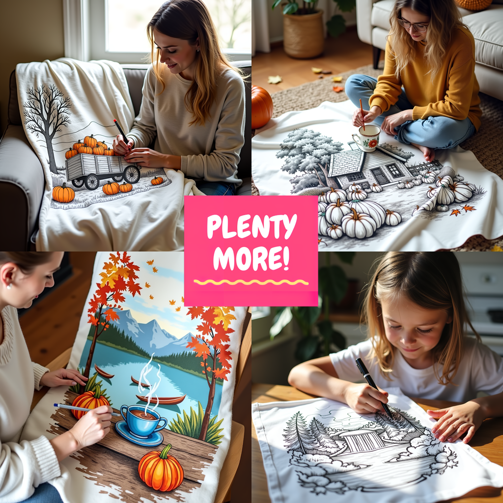 Blanket Coloring Kit with 10 Fabric Markers - Mountain Cabin