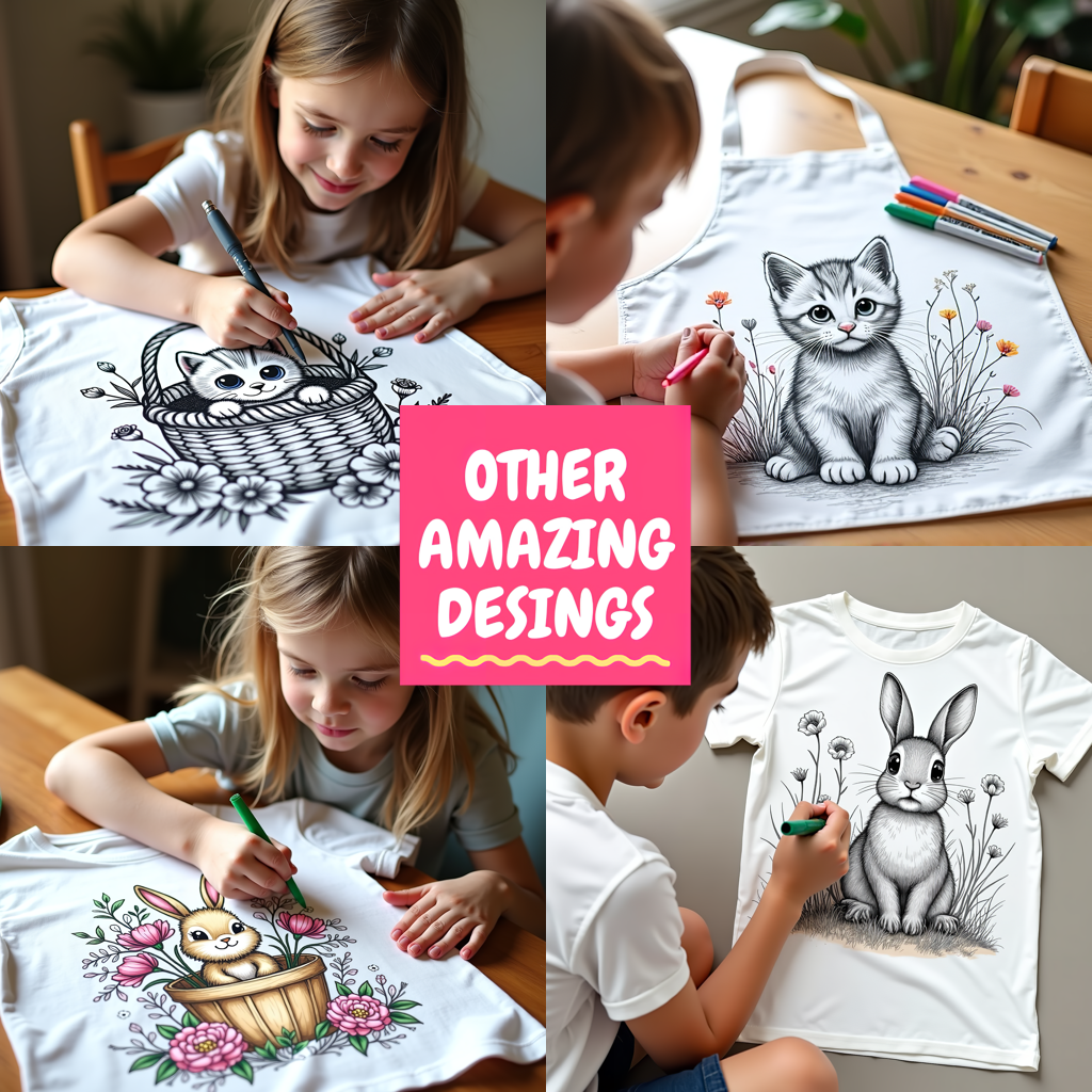 Apron Coloring Kit with 10 Fabric Markers - Cute Bunny