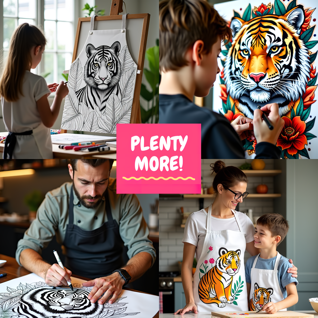 Apron Coloring Kit with 10 Fabric Markers - Baby Tiger