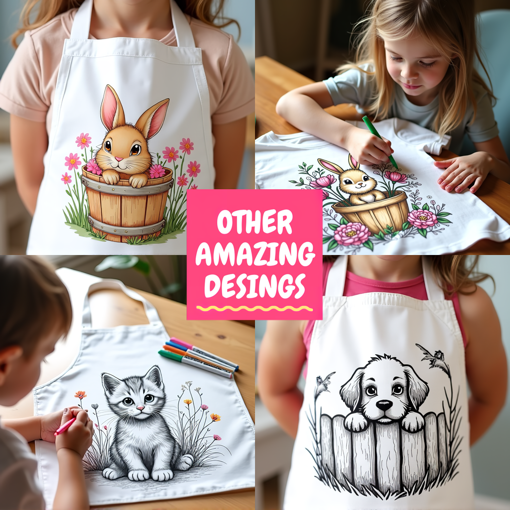 Apron Coloring Kit with 10 Fabric Markers - Cute Bunny