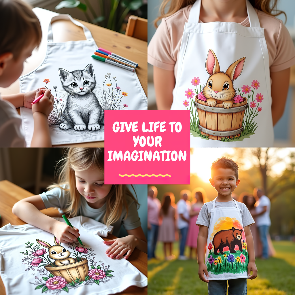 Apron Coloring Kit with 10 Fabric Markers - Cute Bunny