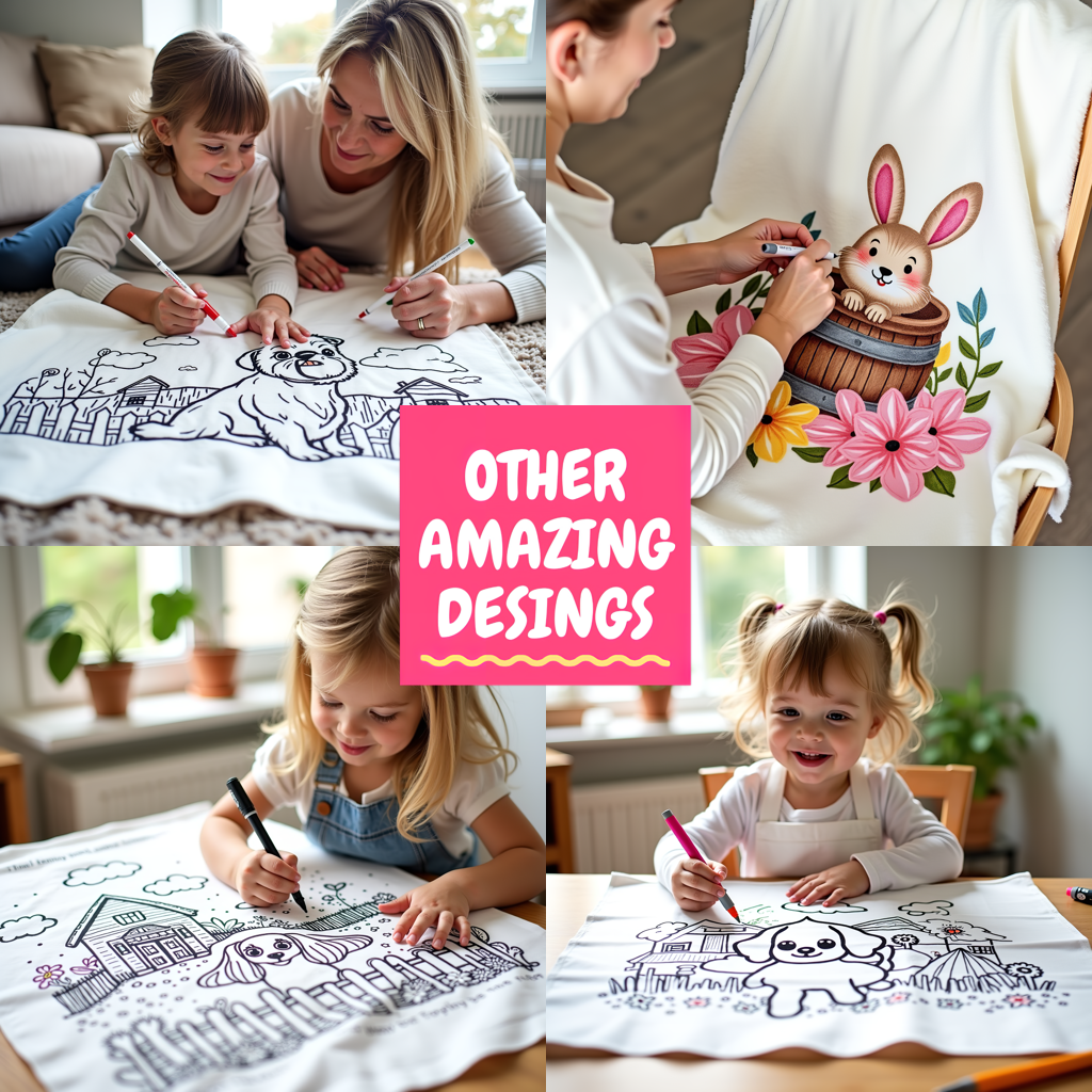 Blanket Coloring Kit with 10 Fabric Markers - Cute Bunny