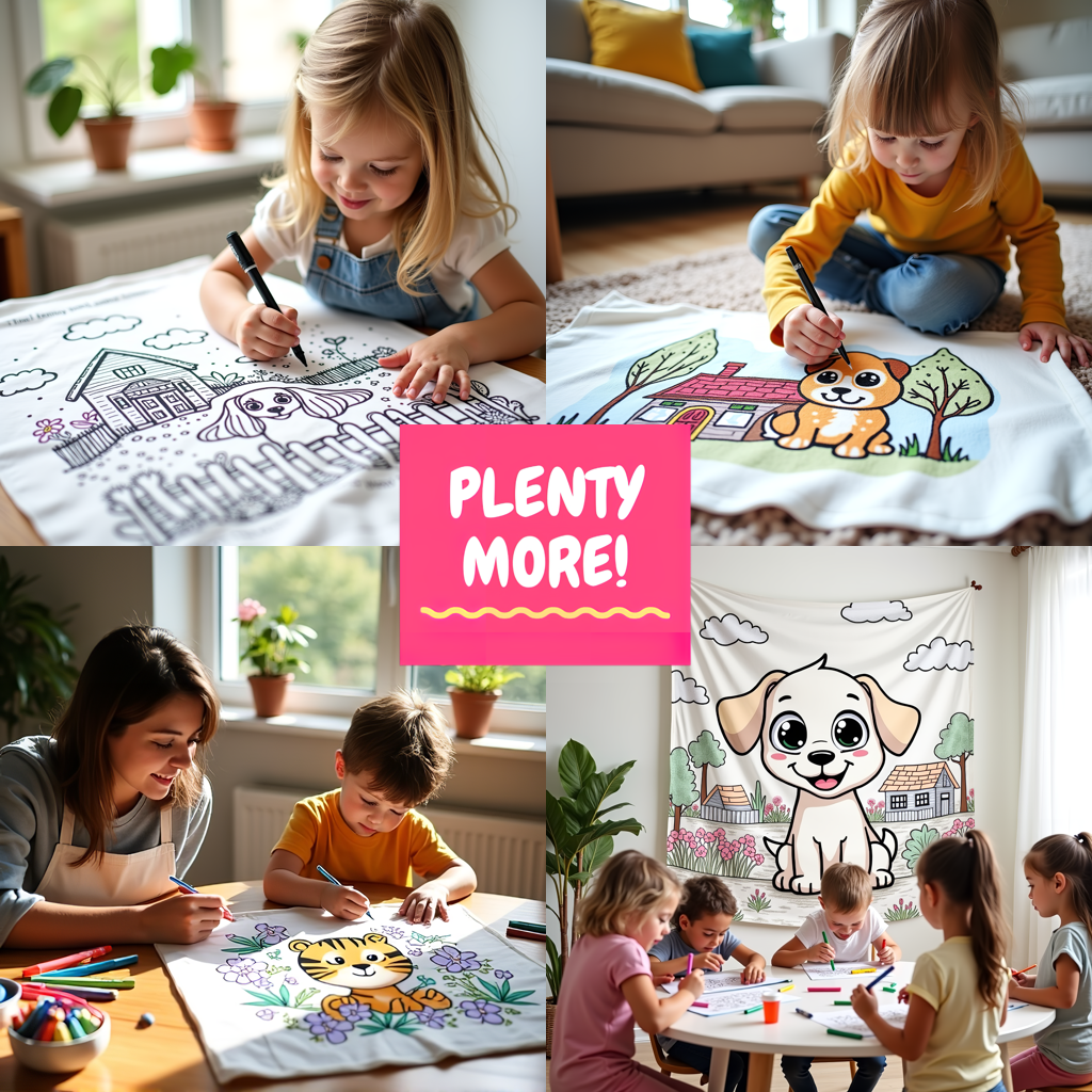 Blanket Coloring Kit with 10 Fabric Markers - Cute Bunny