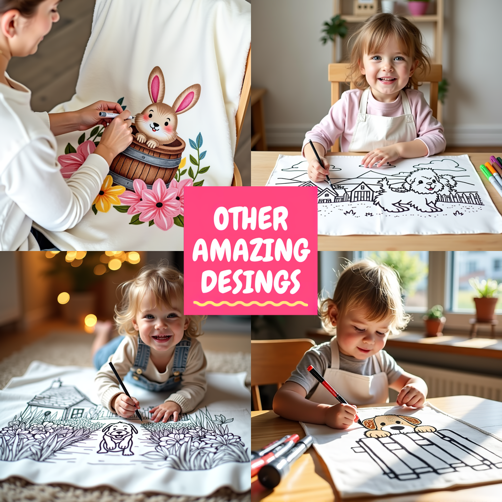 Blanket Coloring Kit with 10 Fabric Markers - Cute Pony