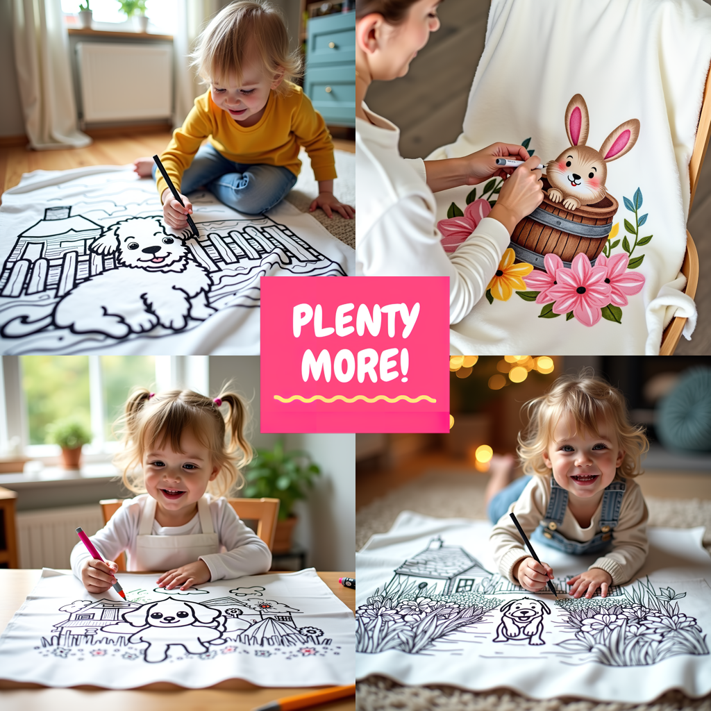 Blanket Coloring Kit with 10 Fabric Markers - Cute Pony