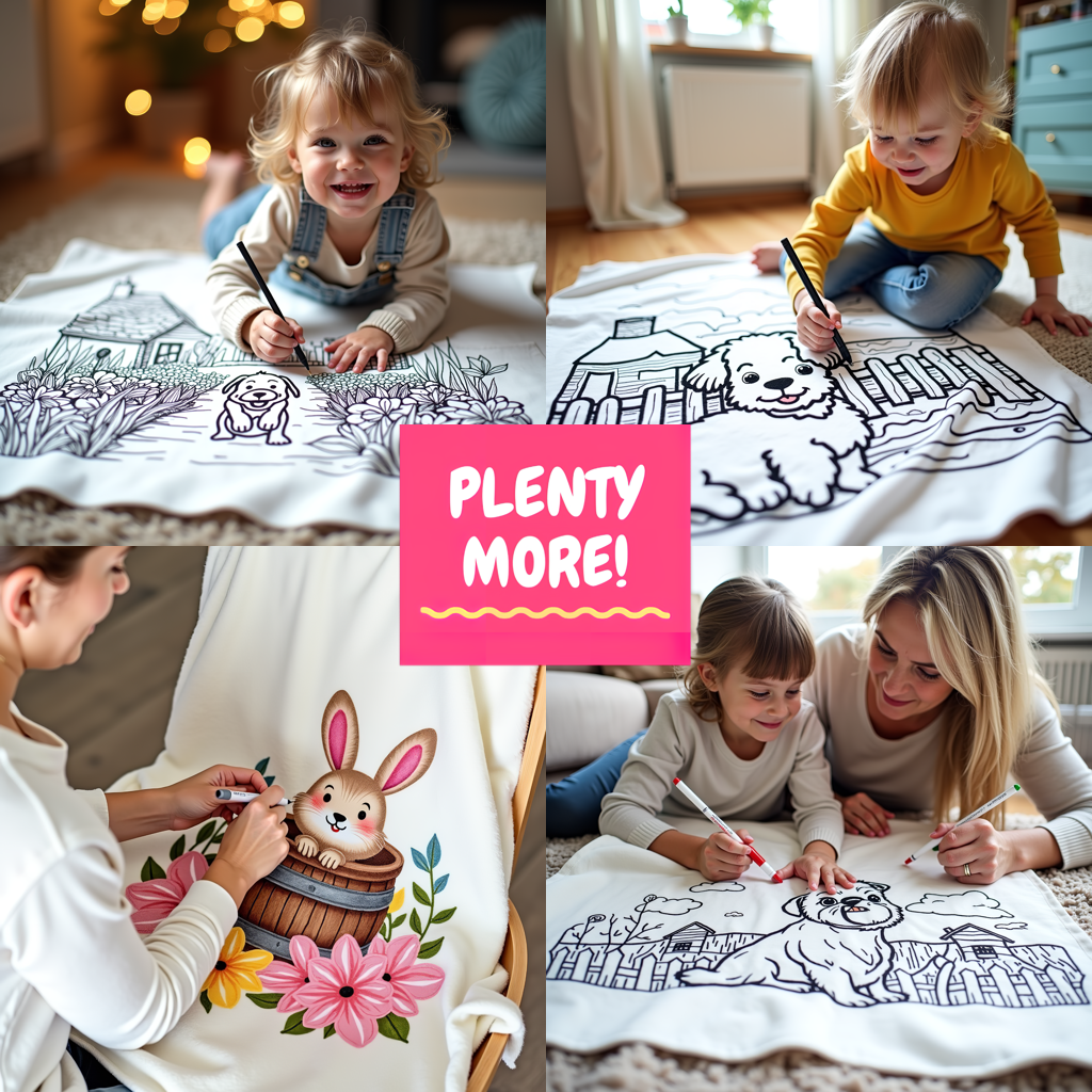 Blanket Coloring Kit with 10 Fabric Markers - Cute Bunny