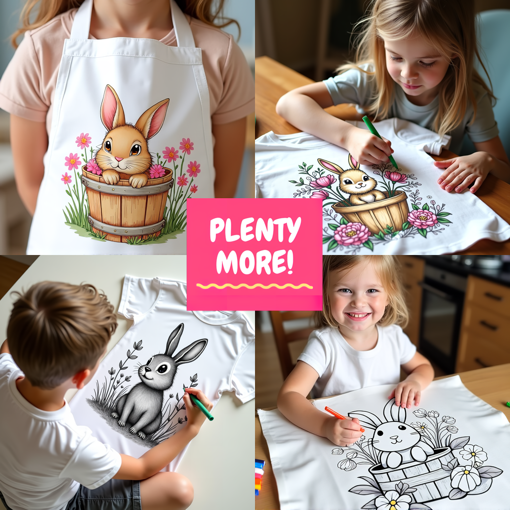 Apron Coloring Kit with 10 Fabric Markers - Cute Bunny