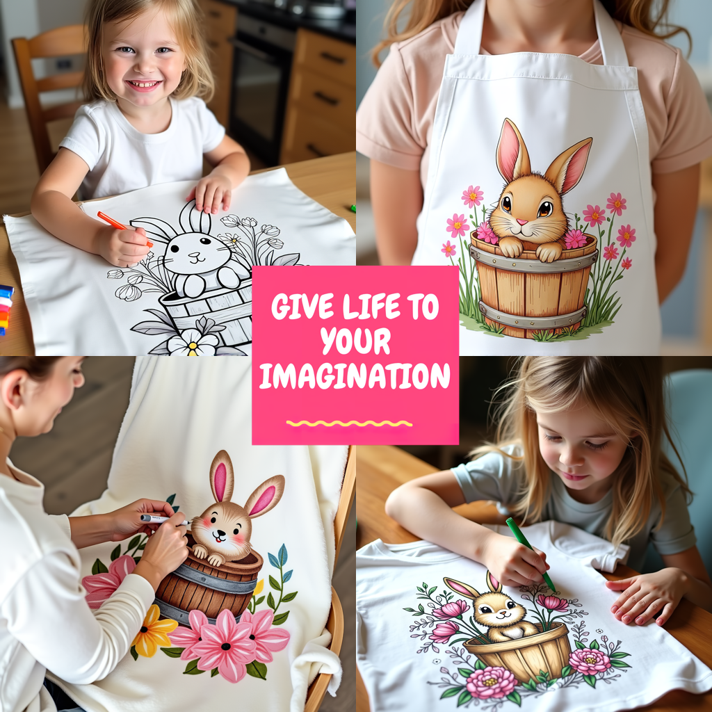 Blanket Coloring Kit with 10 Fabric Markers - Cute Bunny