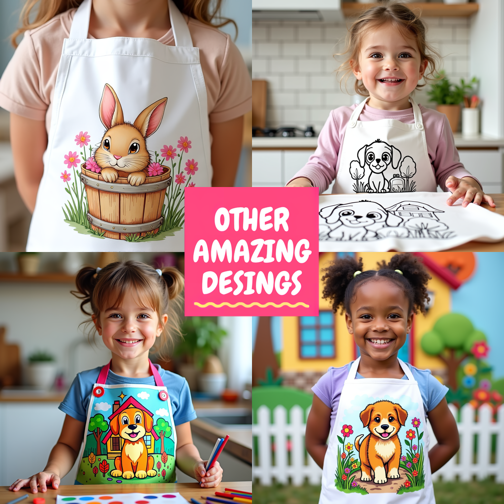 Apron Coloring Kit with 10 Fabric Markers - Cute Bunny