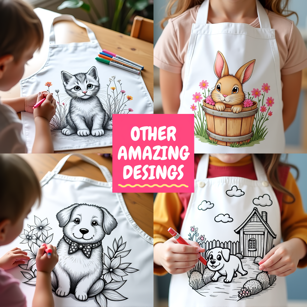 Apron Coloring Kit with 10 Fabric Markers - Cute Bunny