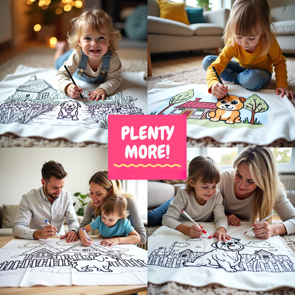 Blanket Coloring Kit with 10 Fabric Markers - Cute Bunny