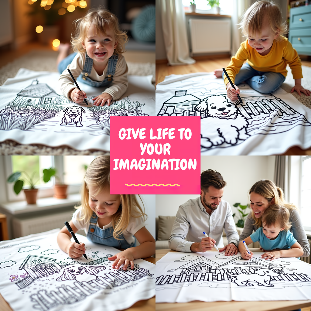 Blanket Coloring Kit with 10 Fabric Markers - Baby Lion