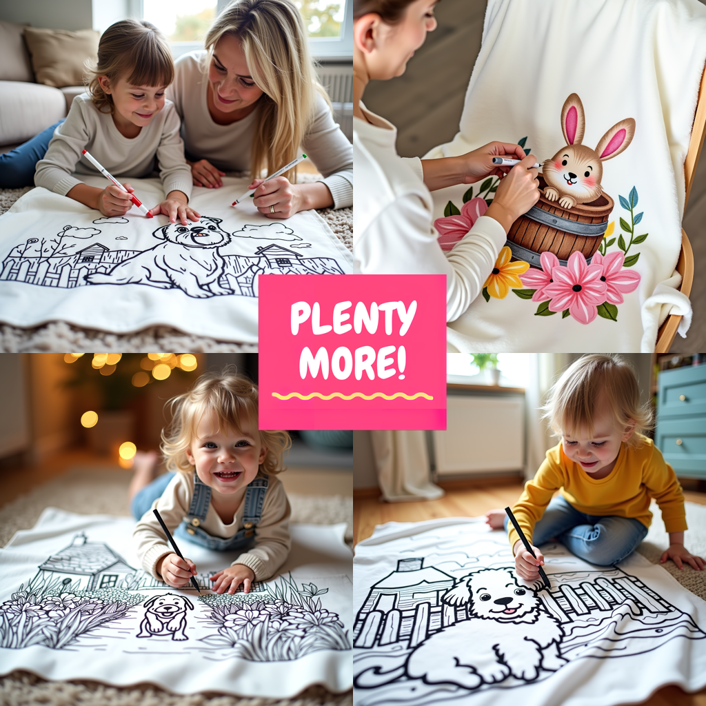 Blanket Coloring Kit with 10 Fabric Markers - Cute Bunny