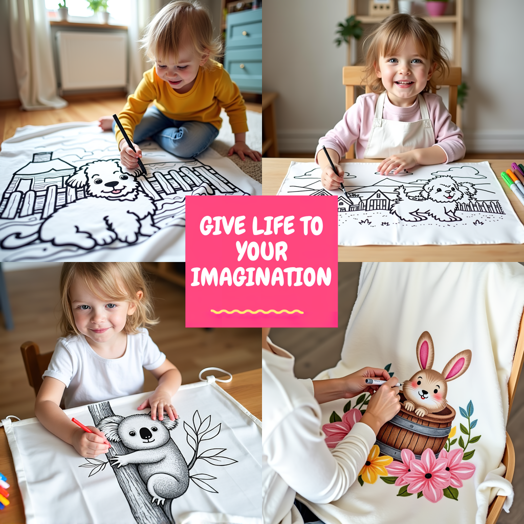 Blanket Coloring Kit with 10 Fabric Markers - Cute Bunny