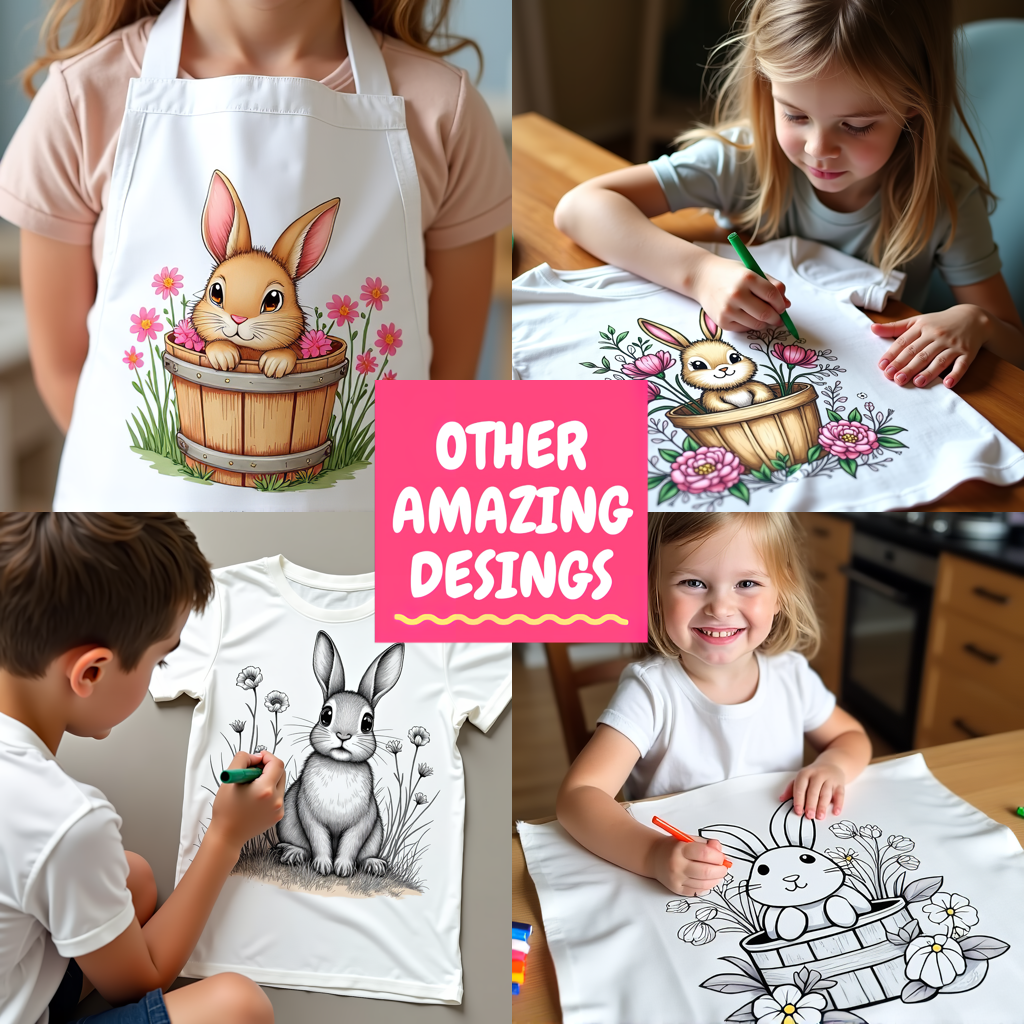 Apron Coloring Kit with 10 Fabric Markers - Cute Bunny