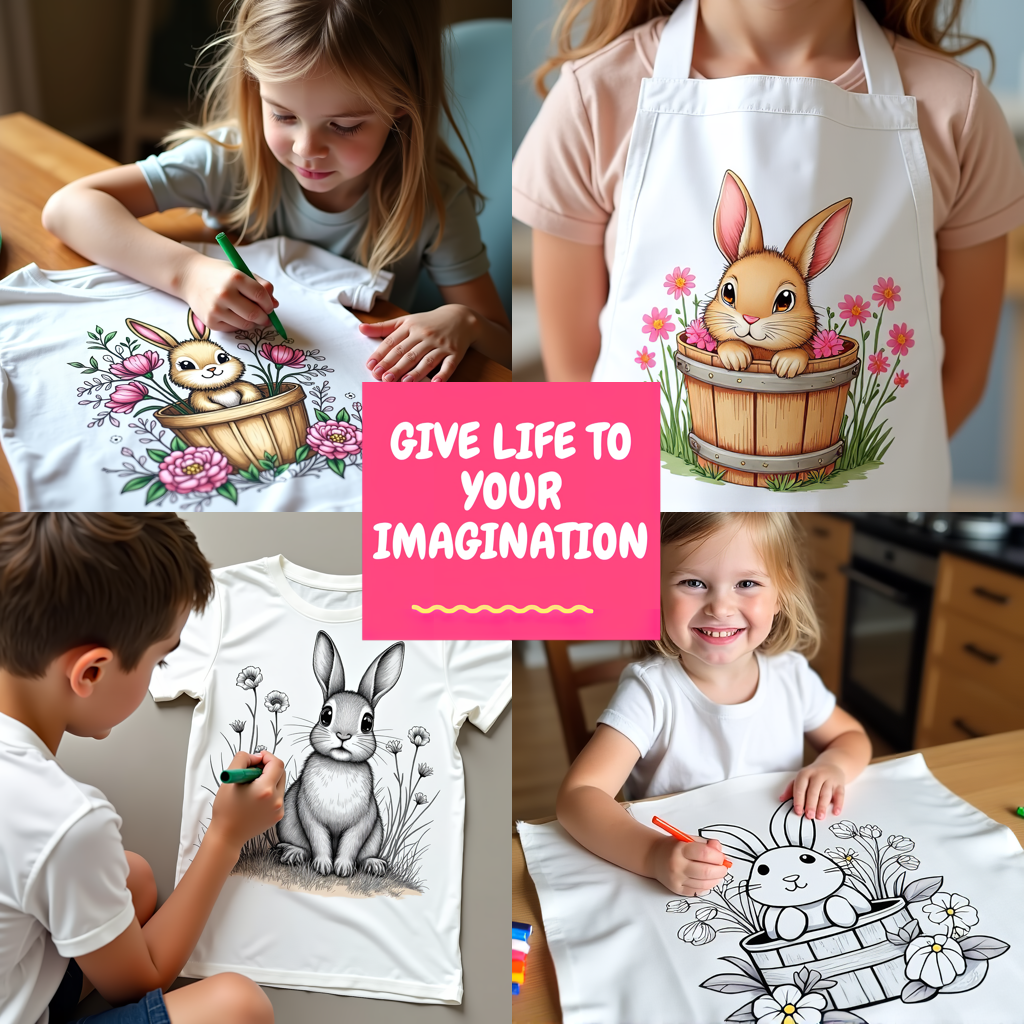 Indoor Wall Tapestries Coloring Kit with 10 Fabric Markers - Cute Bunny