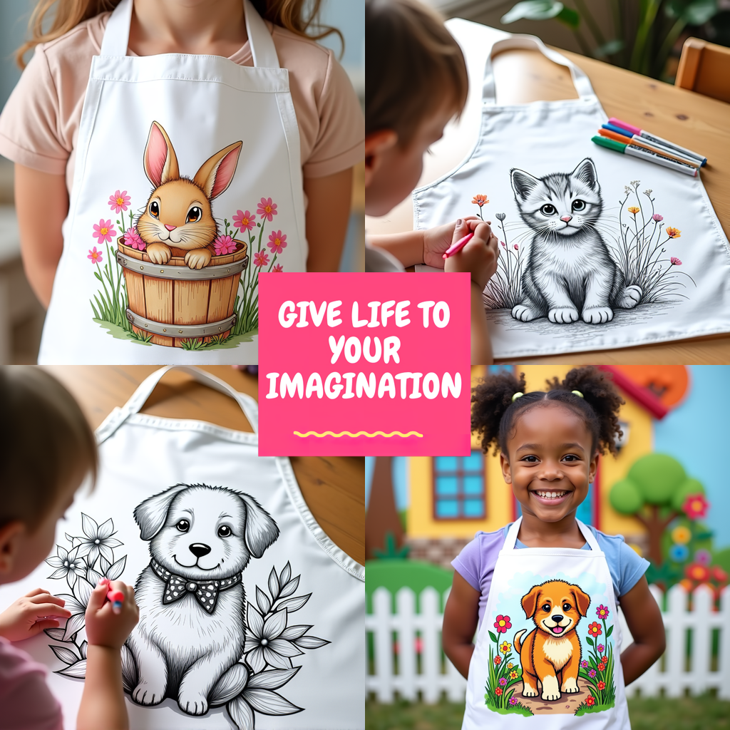 Apron Coloring Kit with 10 Fabric Markers - Cute Lion