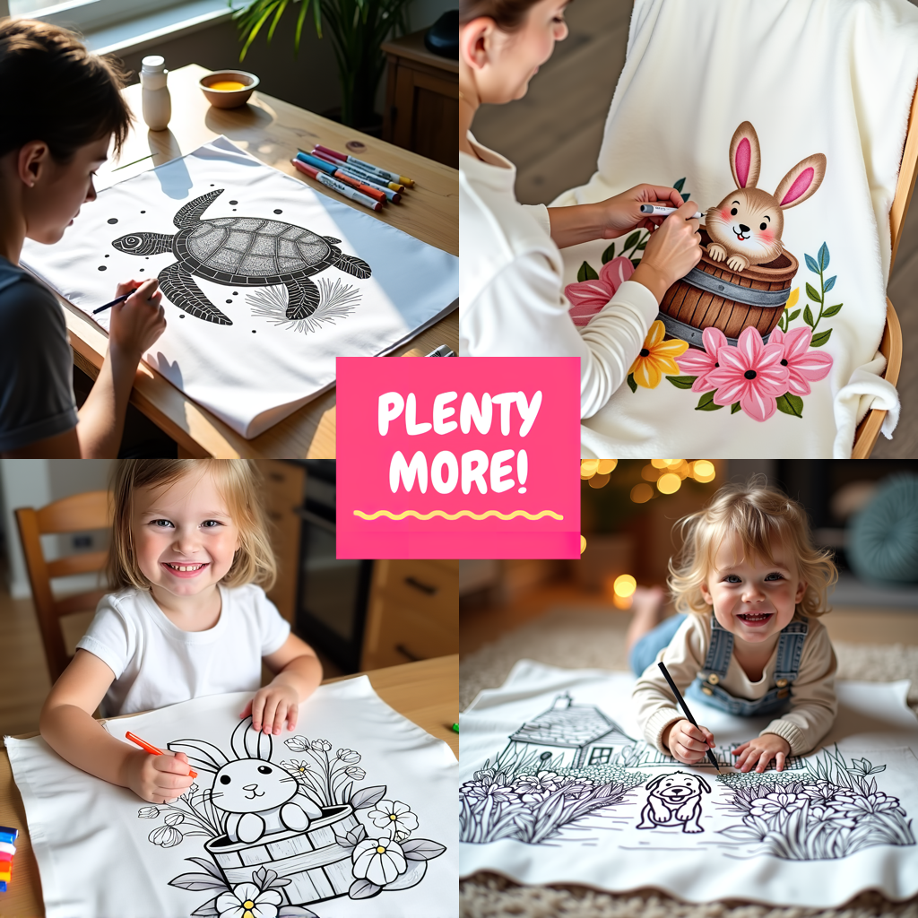 Blanket Coloring Kit with 10 Fabric Markers - Cute Rabbit