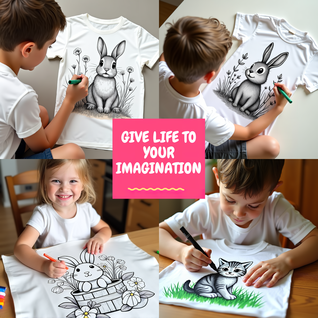 Kid's T-shirt Coloring Kit with 10 Fabric Markers - Cute Rabbit