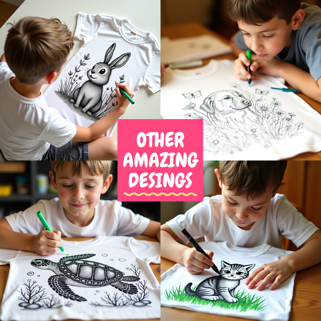 Unisex T-shirt Coloring Kit with 10 Fabric Markers - Cute Rabbit