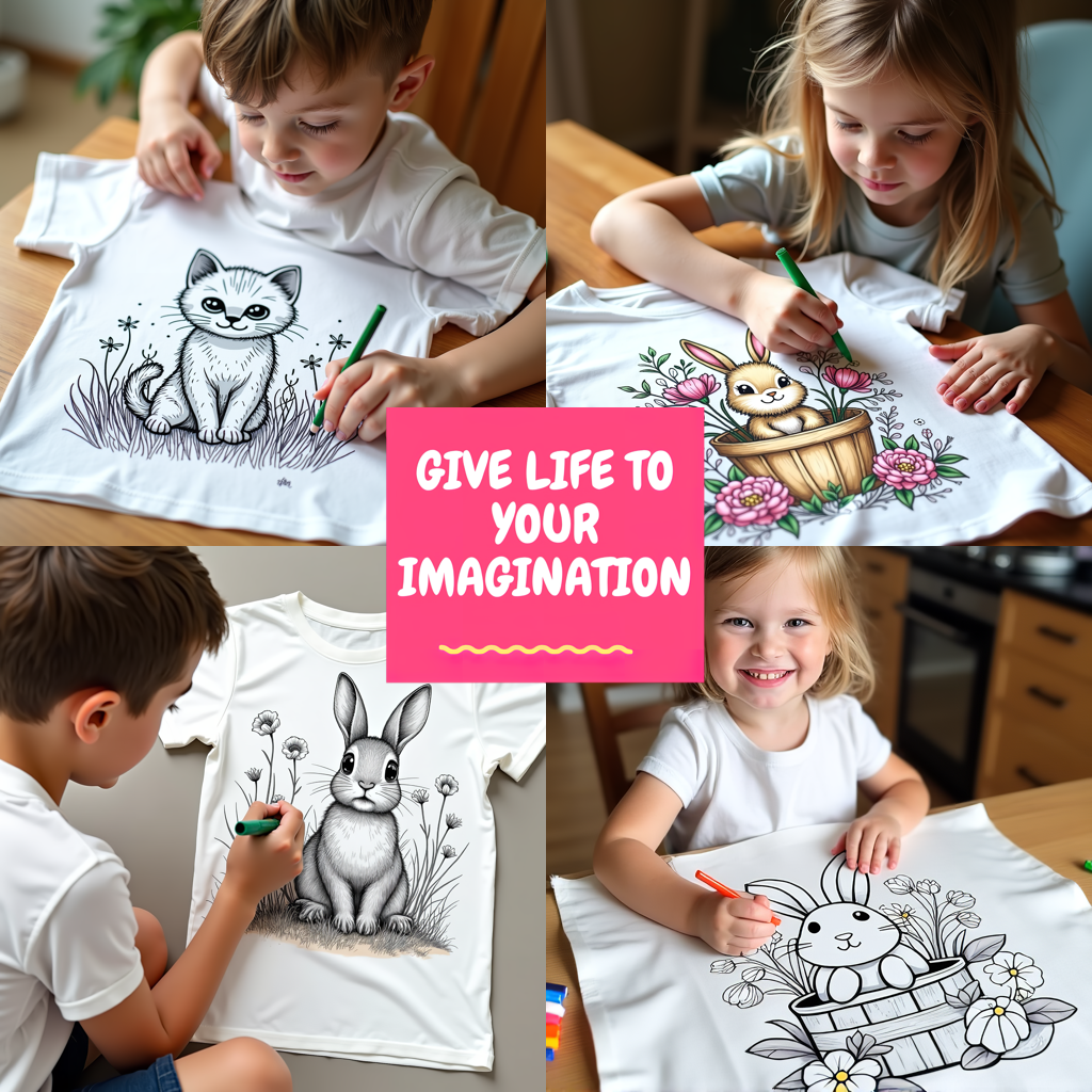 Kid's T-shirt Coloring Kit with 10 Fabric Markers - Cute Bunny