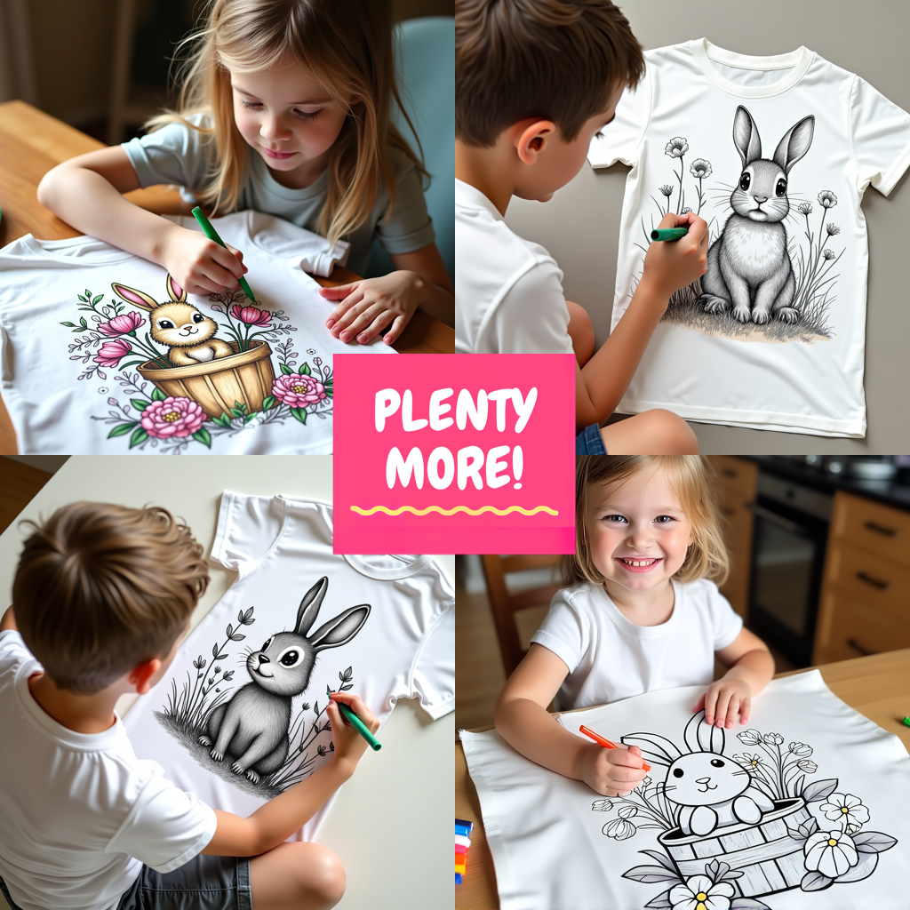 Kid's T-shirt Coloring Kit with 10 Fabric Markers - Bunny