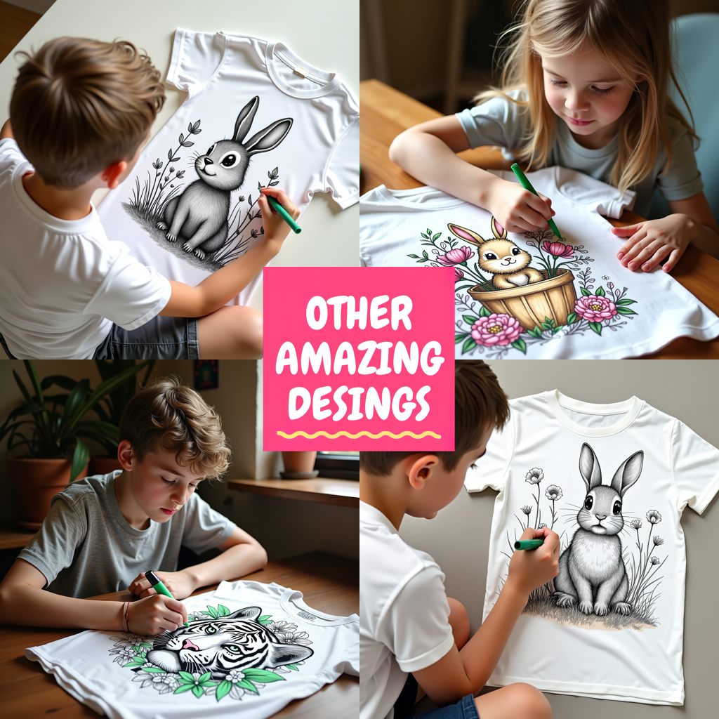 Unisex T-shirt Coloring Kit with 10 Fabric Markers - Bunny