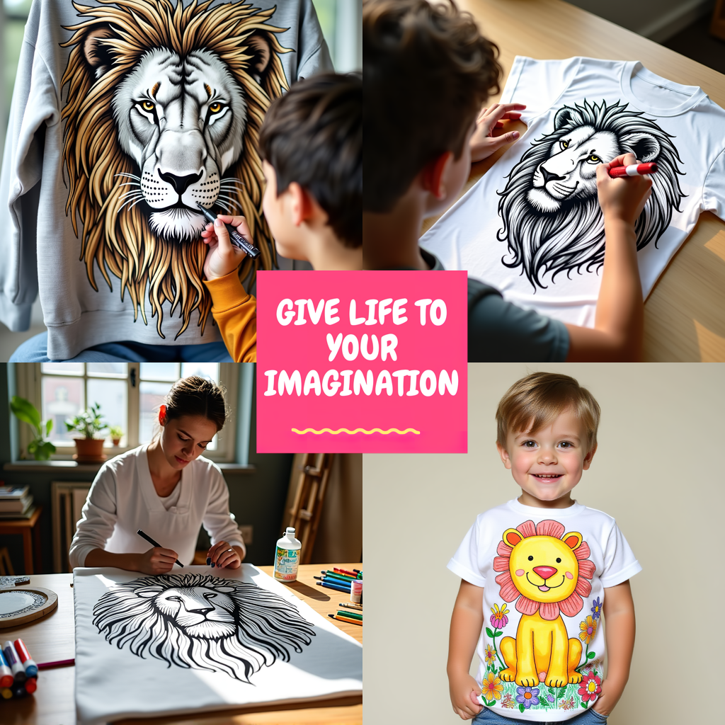 Adult Sweatshirt Coloring Kit with 10 Fabric Markers - Cute Baby Lion